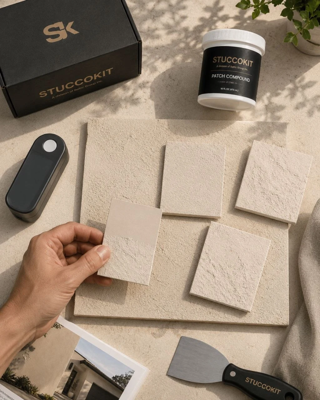 Stucco texture samples being compared